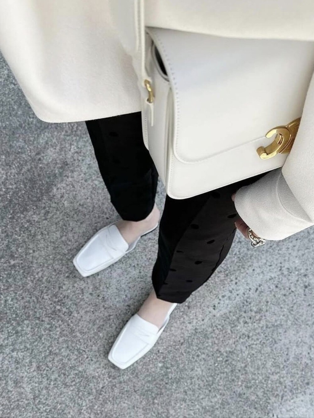 NWT Zara White Cream Square Toe Sheep Leather Mule Penny Loafers EU38 US 7.5 8
